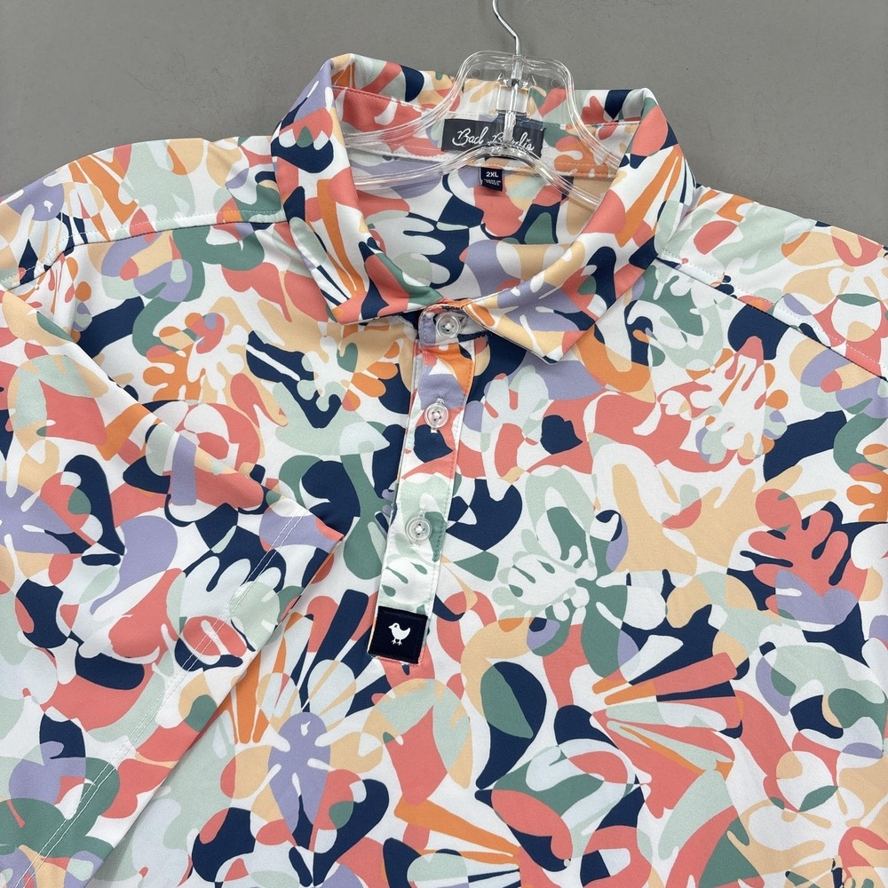 Bad Birdie Polo Shirt Mens 2XL Multicolor Floral Print Golf Performance Stretch